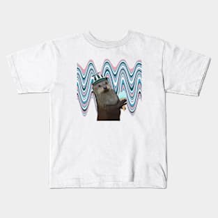 Cute Otter With Ice Cream on a Fun Swirl Background Kids T-Shirt